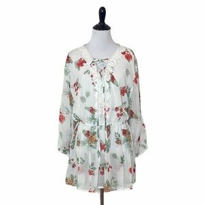 Entro White Garden Floral Lace Tunic Blouse